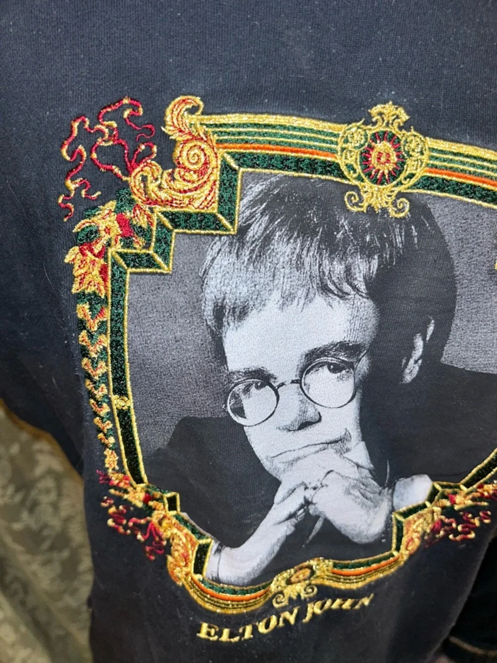 Teddy Fresh x Elton John Black Graphic Embroidered Oversized Hoodie - Picture 2 of 6